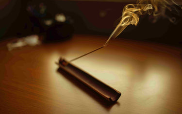 Incense stick burning in holder.