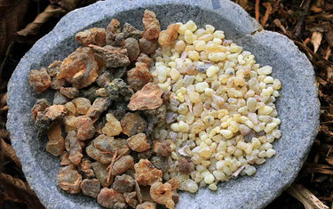 A stone bowl of frankincense and myrrh resin