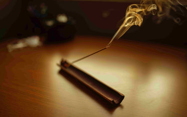 Incense stick burning in holder. 