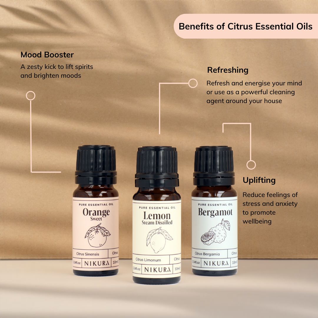 A diffuser emitting mist with text about features like ambient lighting, sleep timer, and adjustable mist strength.