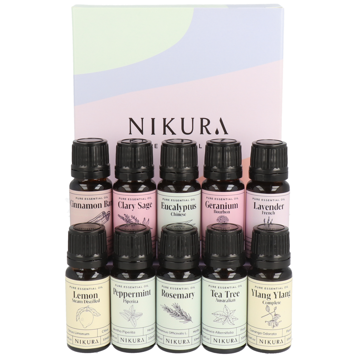 Top Ten Essential Oils Gift Set | 10 X 10ml | Nikura